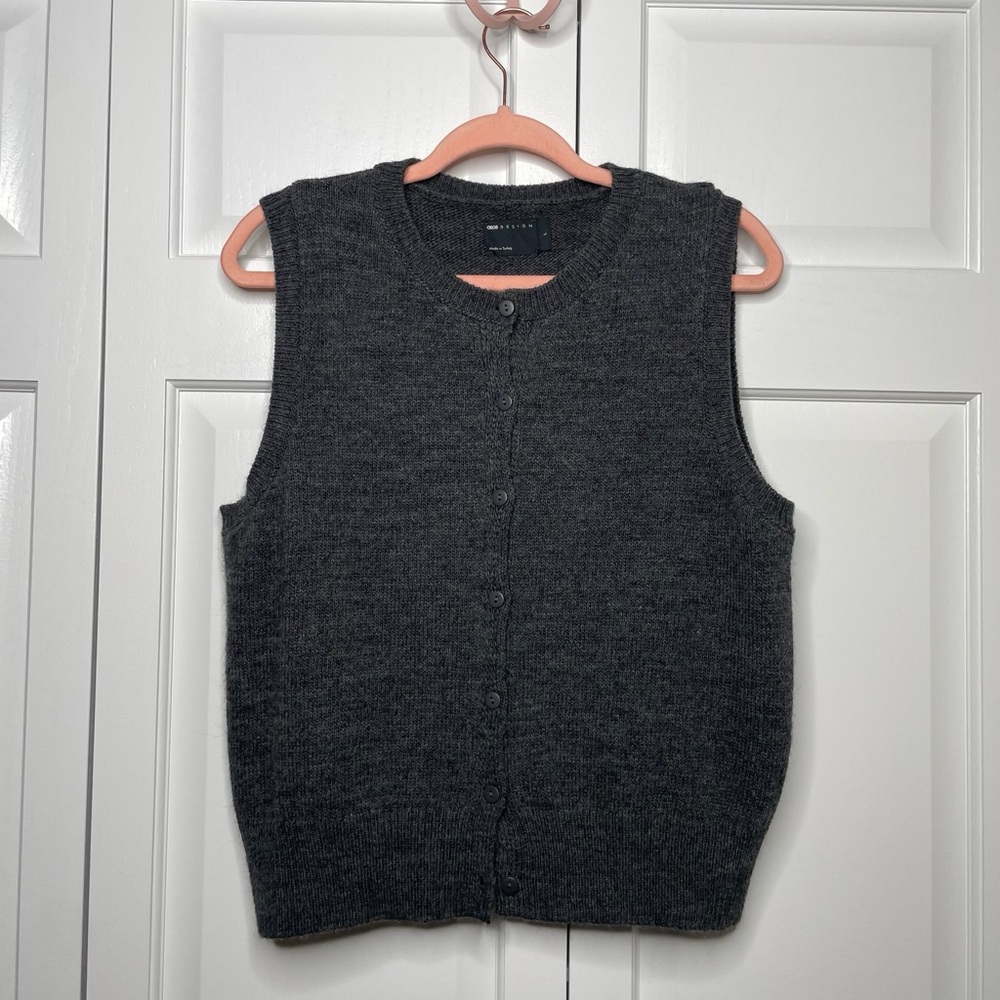 ASOS Charcoal Button Down Sleeveless Vest